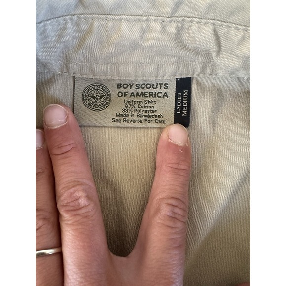 Vintage Boy Scouts Of America Button Up Uniform Shirt Ladies M Pockets Beige - Picture 3 of 7